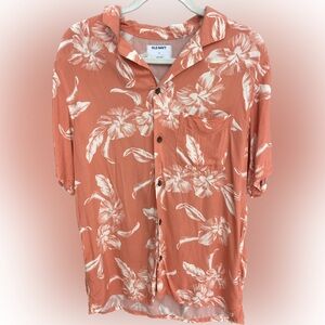 Old Navy Hawaiian Tropical Button Up Men’s Short Sleeve Shirt Small Coral